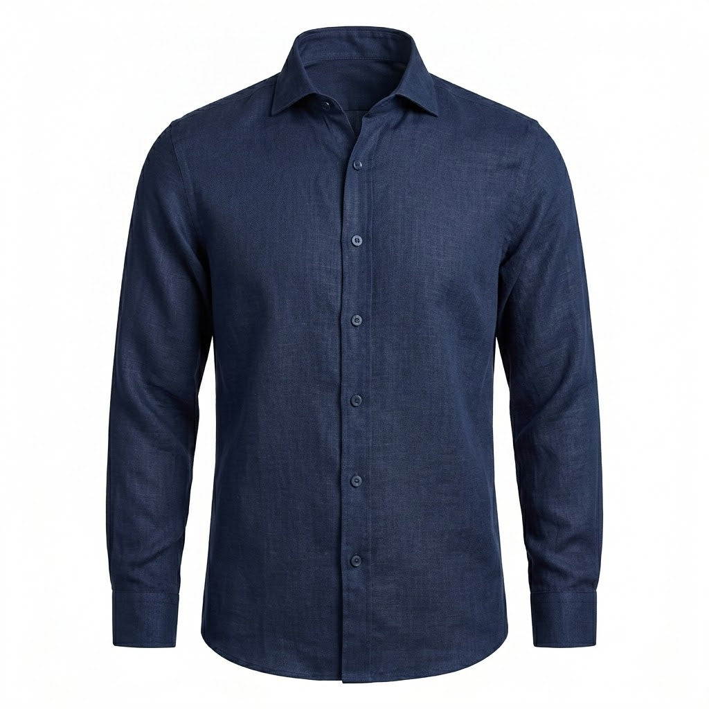 Premium Navy Slub Linen Shirt