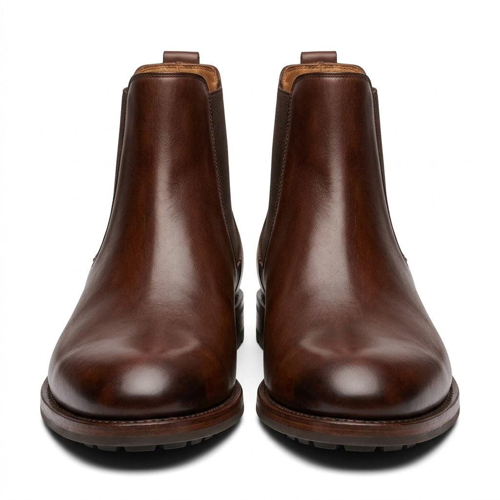 Premium Brown Burnished Leather Chelsea Boots